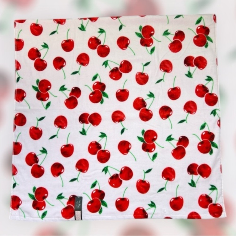 Nicole Miller - ‘Cherries’ Oversized Designer beach towel. 36“ x 72“. NWT. Firm!